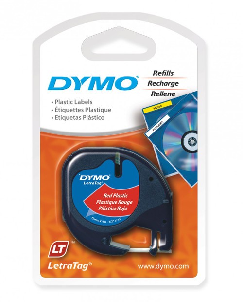 LABEL TAPE DYMO LETRA-TAG PLASTIC ROUSE RED