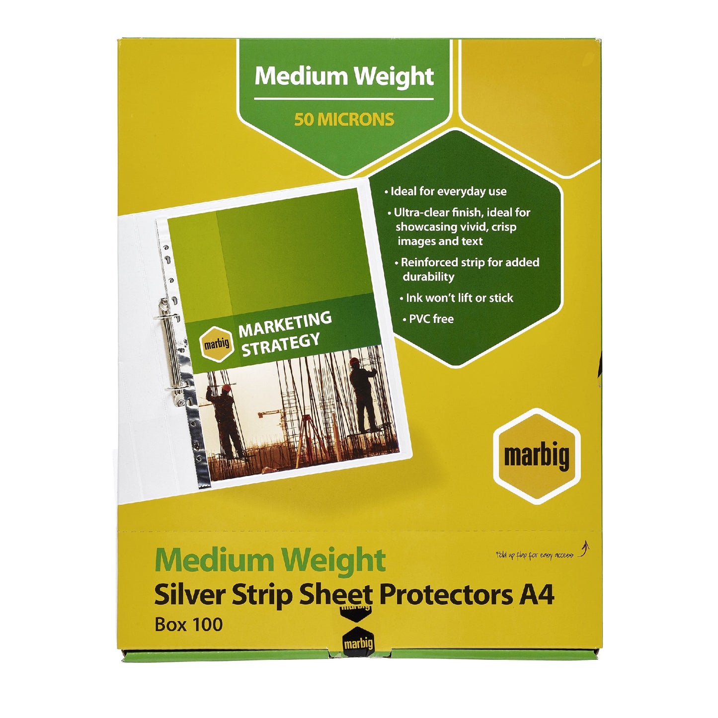 SHEET PROTECTORS MARBIG A4 SILVER EDGE DELUXE CLEAR 50 MICRON BOX 100
