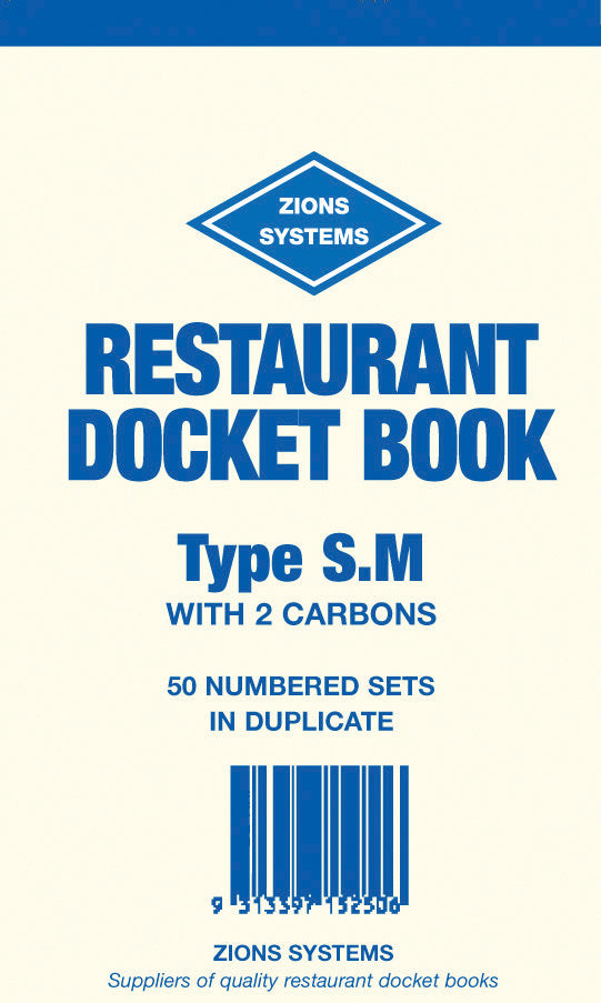 DOCKET BOOK ZIONS RESTAURANT SM SMALL