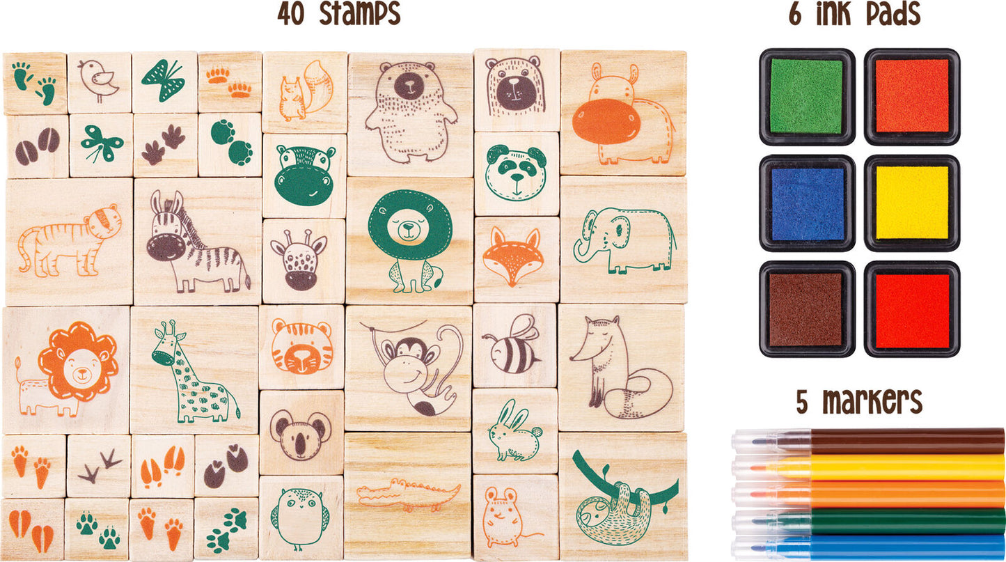 EDUCATIONAL COLOURS WOODEN STAMP SET 51PC ALL ABOUT ANIMALS