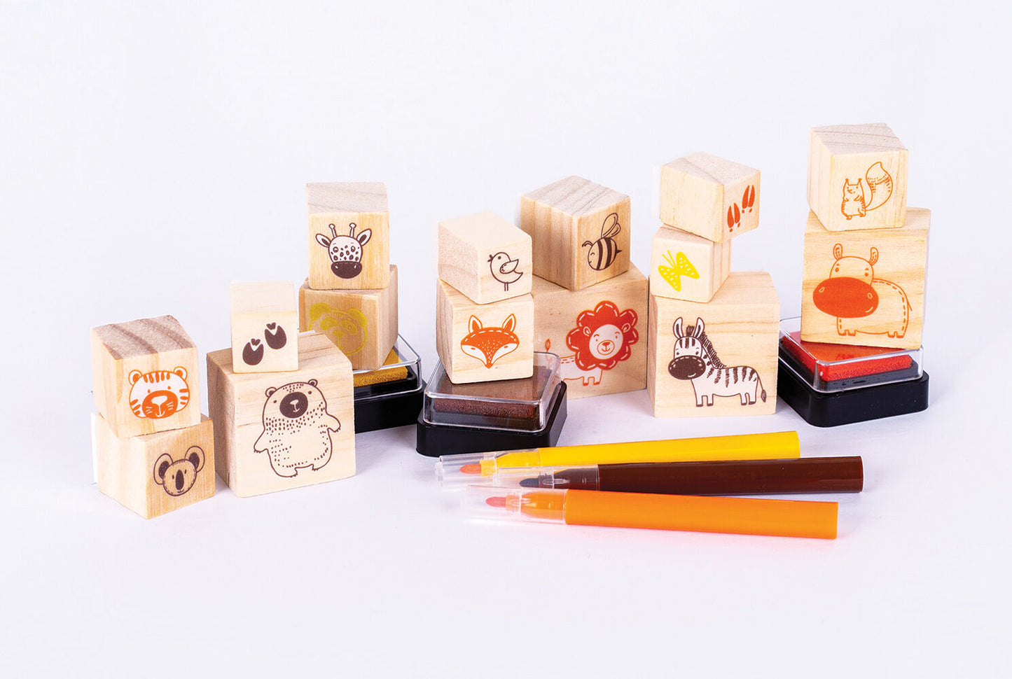 EDUCATIONAL COLOURS WOODEN STAMP SET 51PC ALL ABOUT ANIMALS