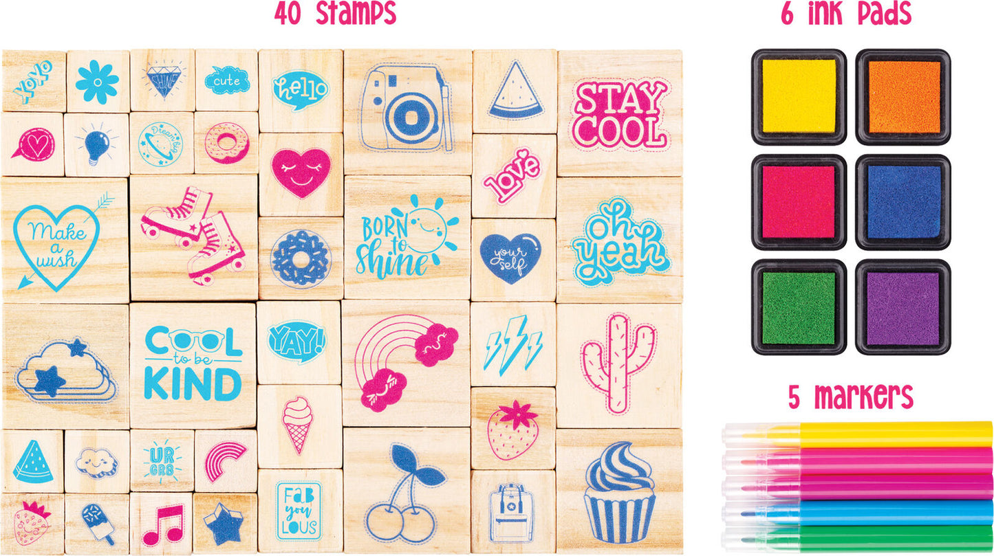 EDUCATIONAL COLOURS WOODEN STAMP SET 51PC GOOD VIBES