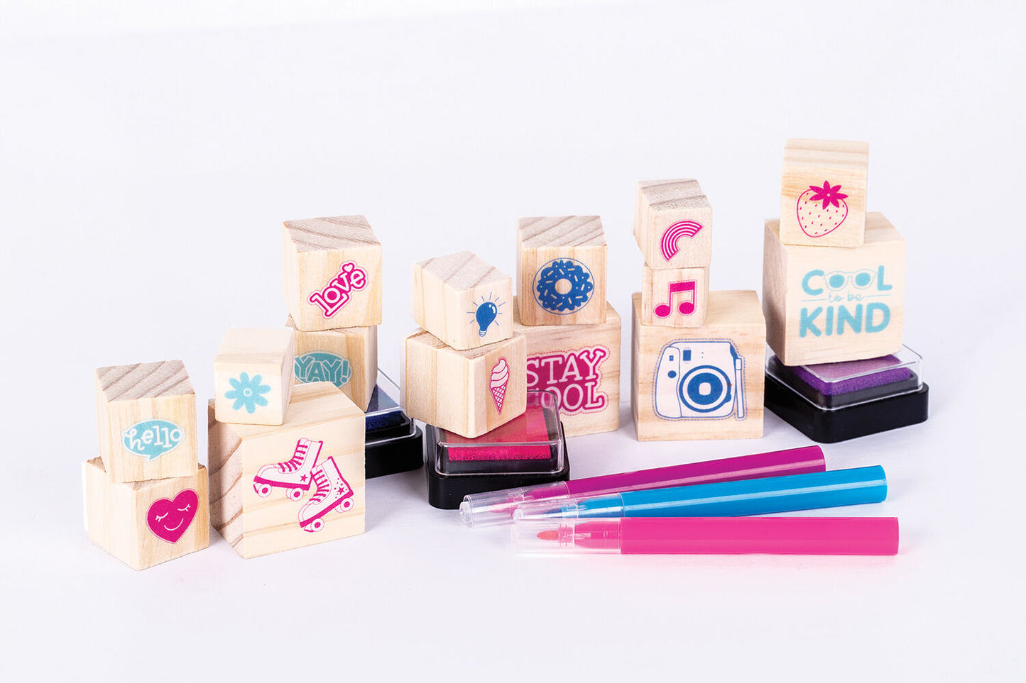 EDUCATIONAL COLOURS WOODEN STAMP SET 51PC GOOD VIBES