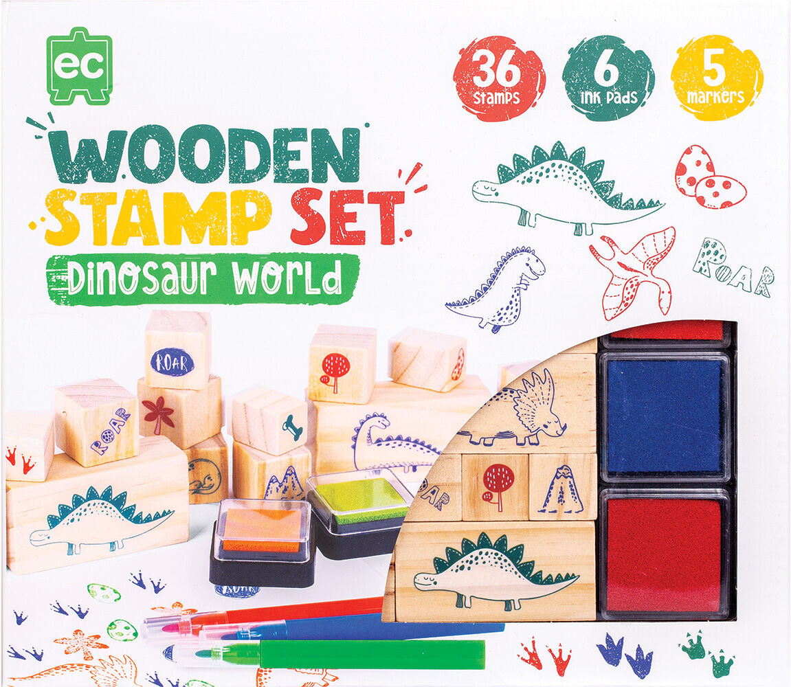 EDUCATIONAL COLOURS WOODEN STAMP SET 51PC DINOSAURS