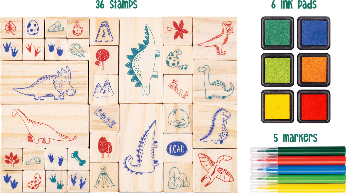 EDUCATIONAL COLOURS WOODEN STAMP SET 51PC DINOSAURS