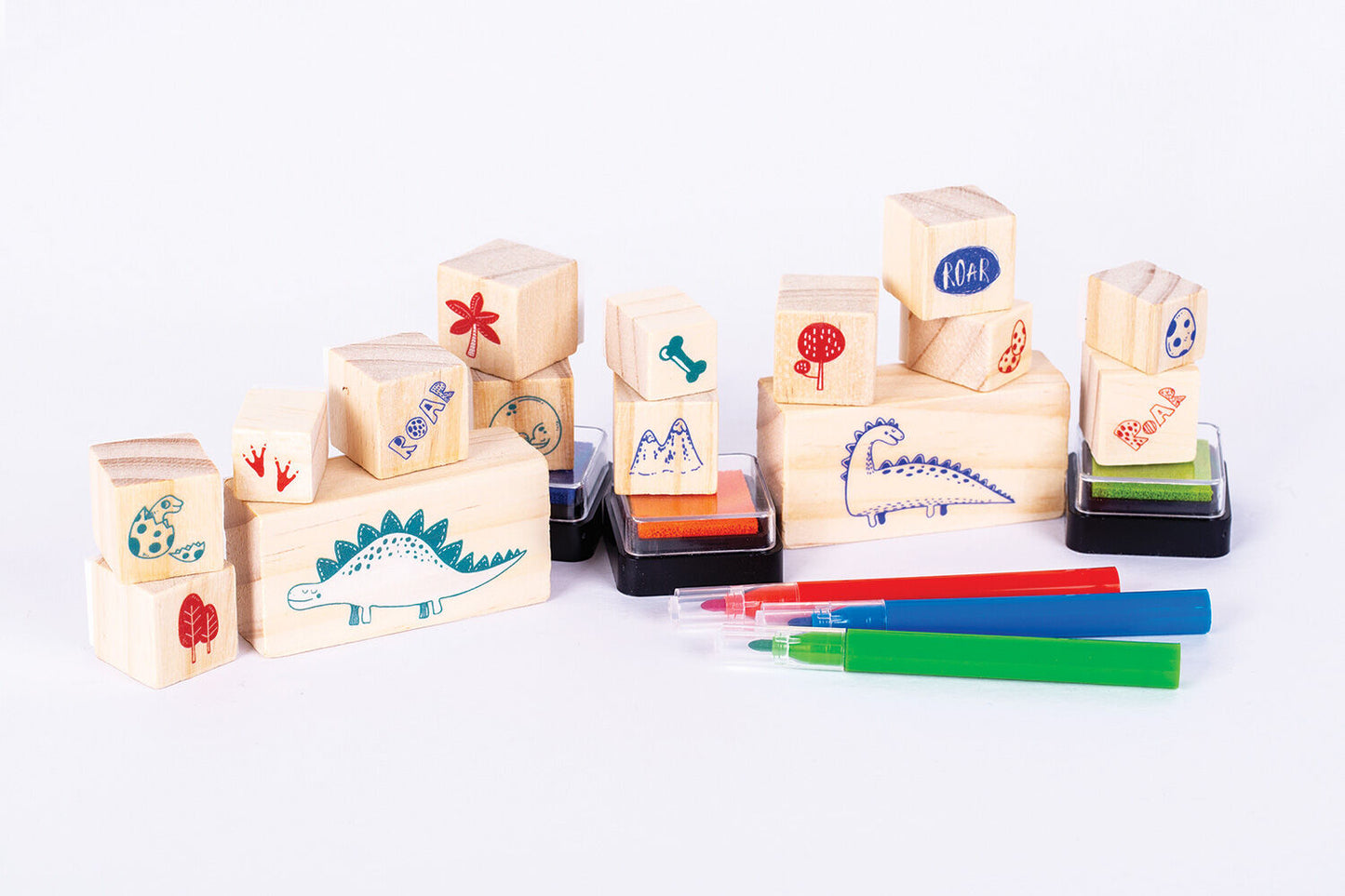 EDUCATIONAL COLOURS WOODEN STAMP SET 51PC DINOSAURS