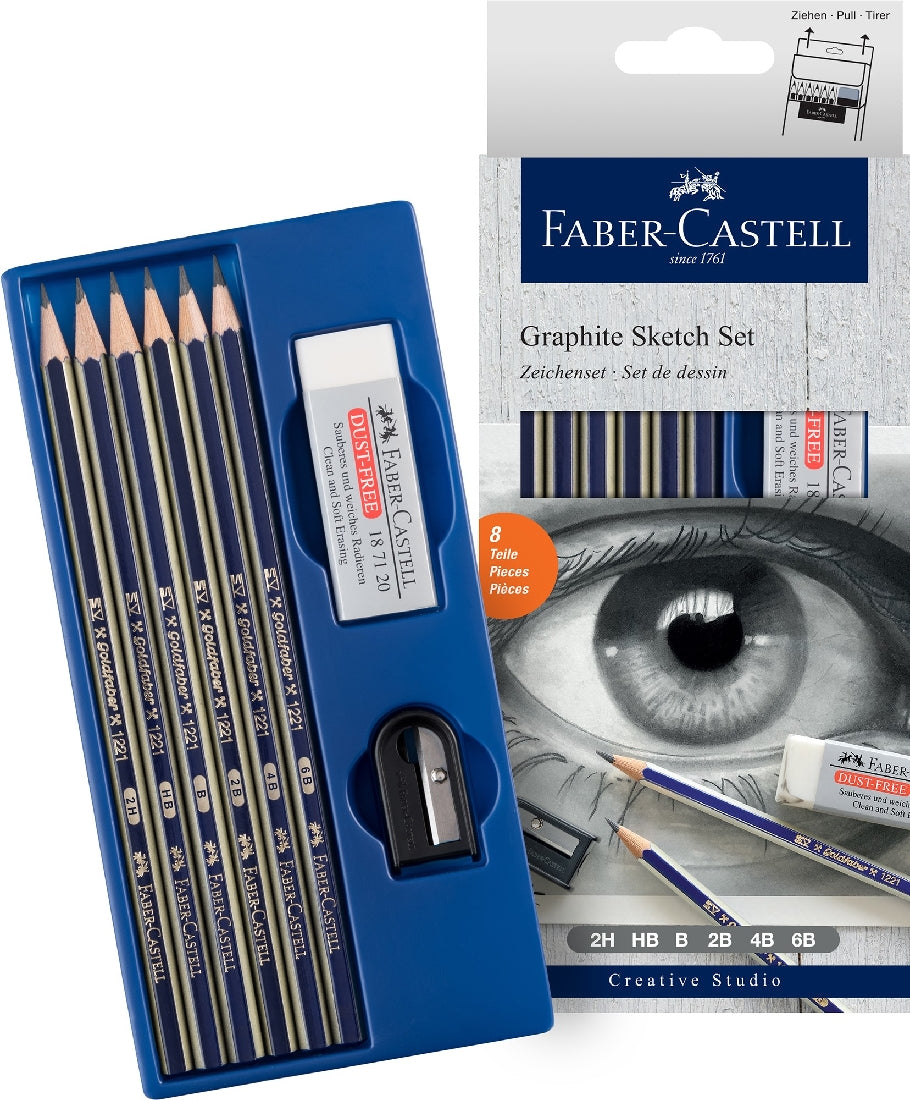 PENCIL FABER GRAPHITE SKETCH SET 6 PENCILS 1 SHARPENER 1 ERASER