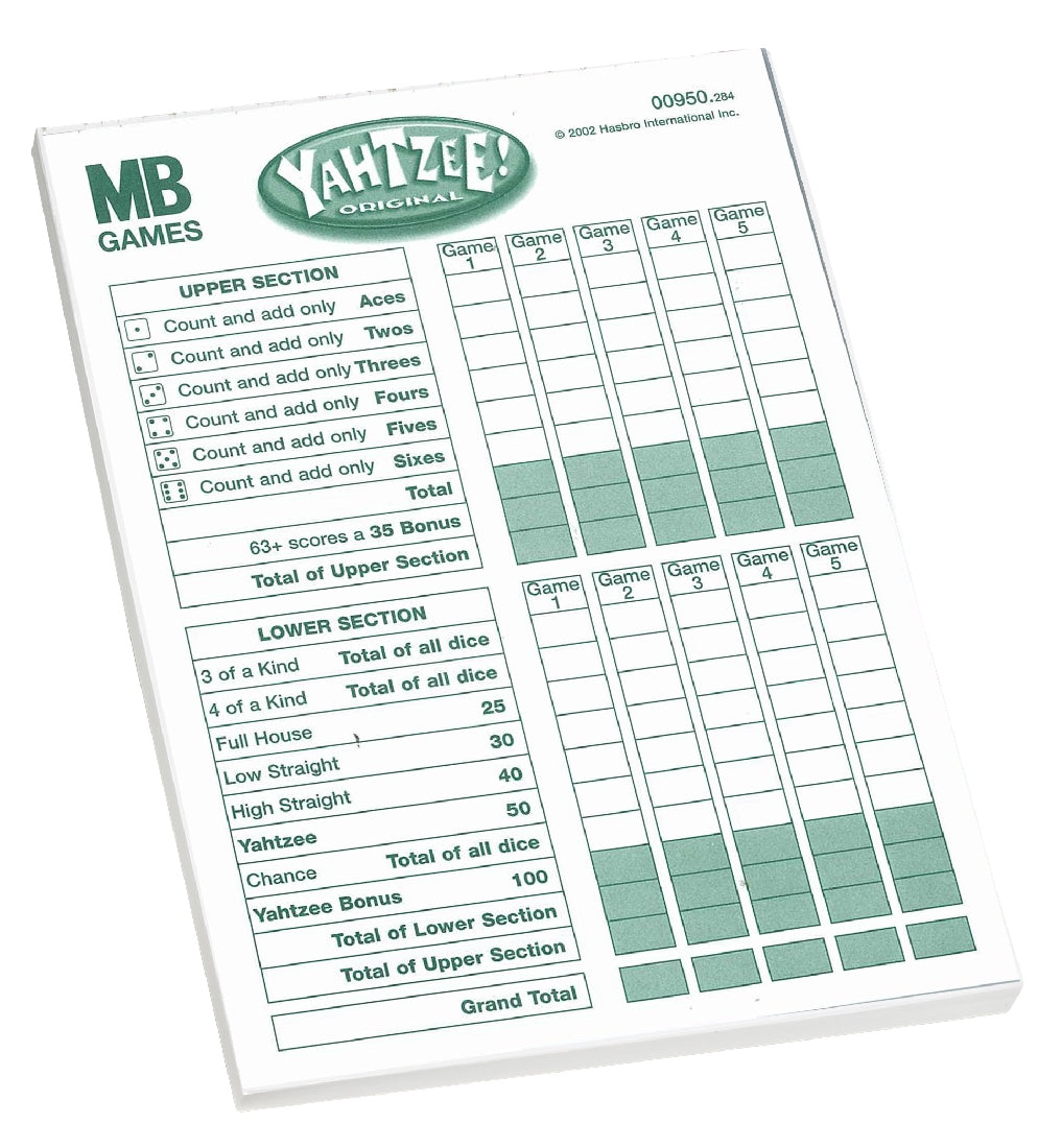 GAME YAHTZEE SCORE PAD: 2018