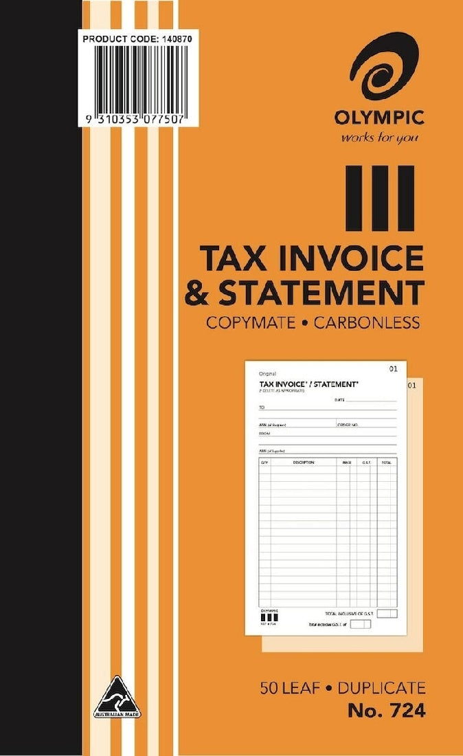 INVOICE & STATEMENT BOOK OLYMPIC 724 DUPLICATE CARBONLESS 8X5 50LEAF