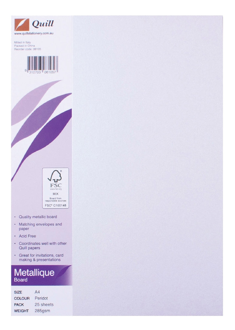 QUILL A4 METALLIQUE BOARD PERIDOT PK25