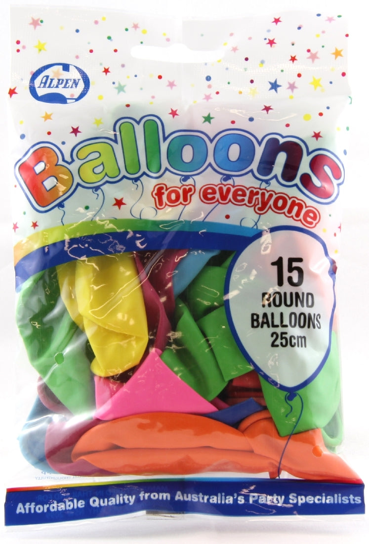 BALLOONS ALPEN 25CM ASST COLS 15'S