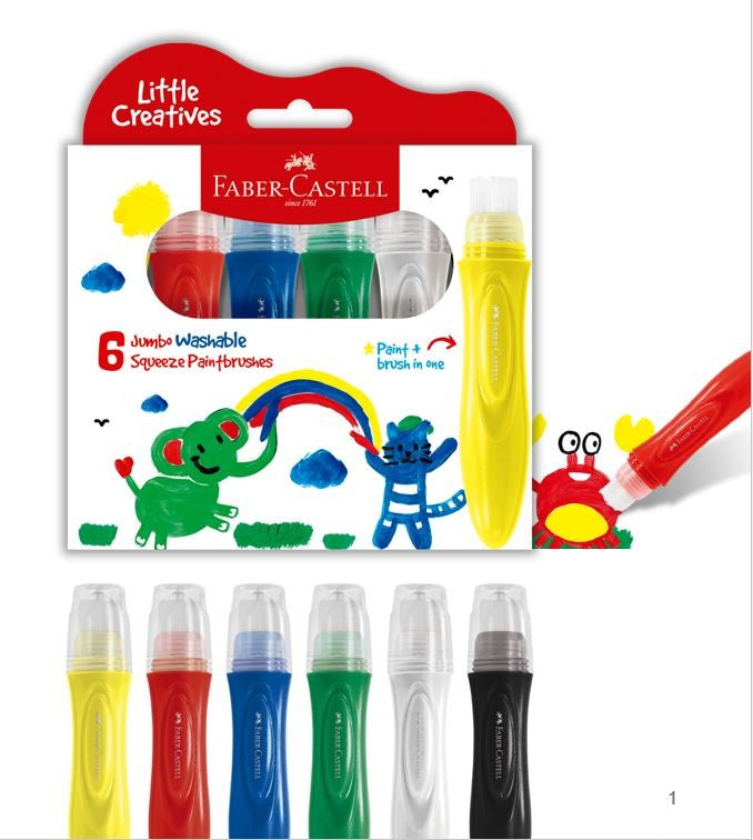 LITTLE CREATIVES FABER CASTELL JUMBO SQUEEZING PAINTBRUSH PACK OF 6
