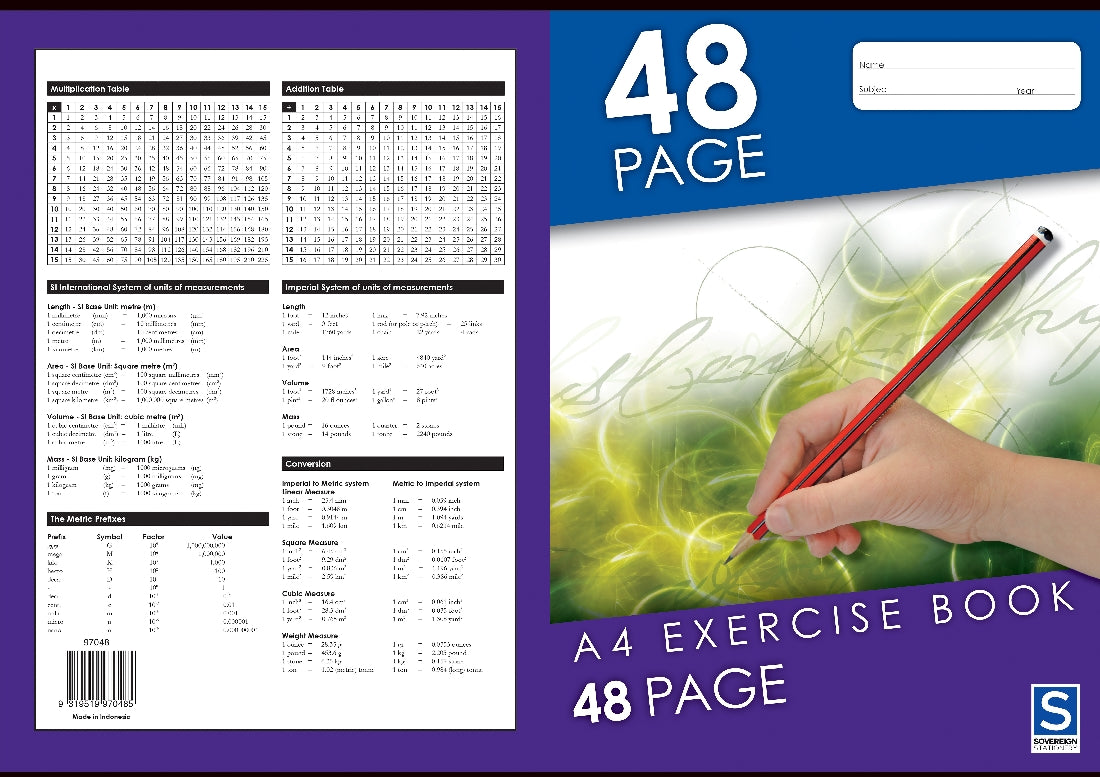 EXERCISE BOOK SOVEREIGN A4 8MM RULED 48PG