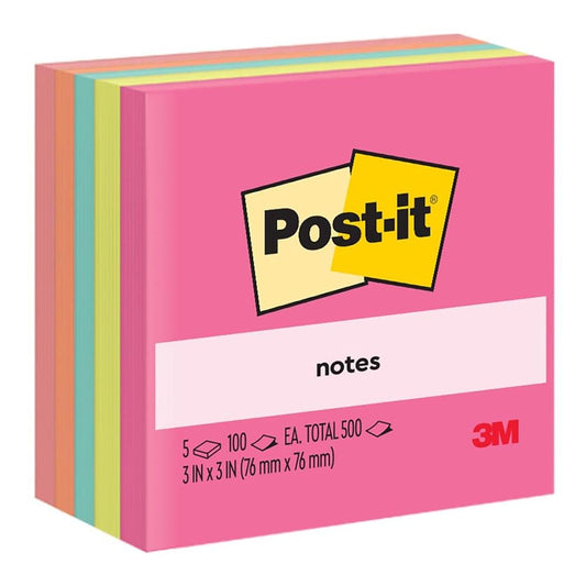 NOTES POST-IT 654-5AN 76X76MM CAPETOWN PK 5 100 SHEETS
