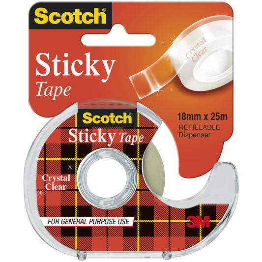 TAPE STICKY SCOTCH 502 18MMX 25M ON DISPENSER