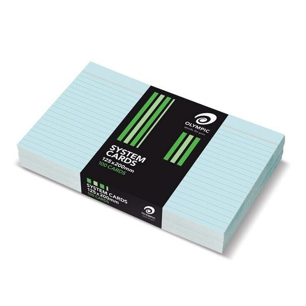 SYSTEM CARDS 8X5 RULED BLUE PK100