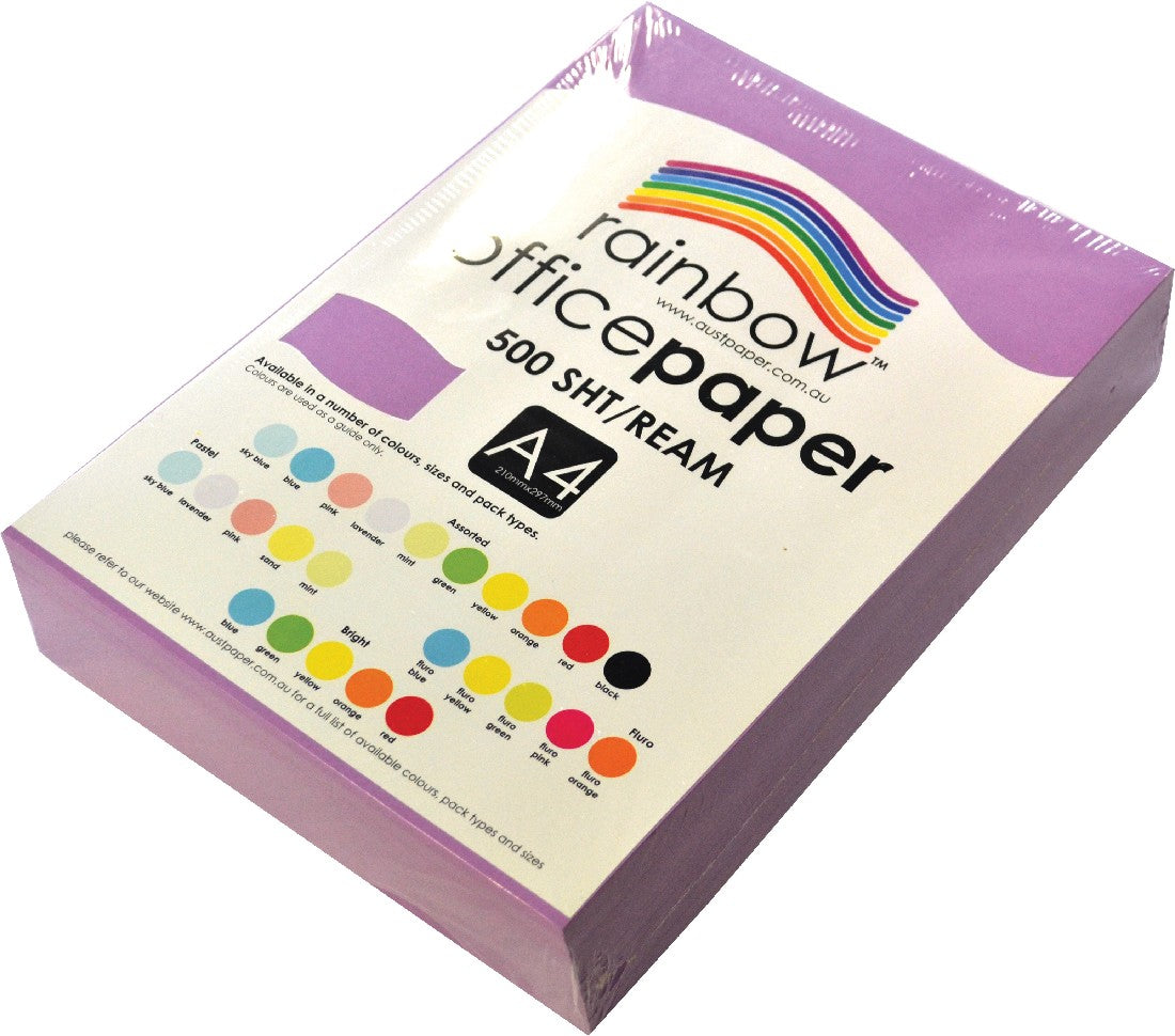 COPY PAPER RAINBOW A4 80GSM OFFICE PASTEL PK500 [CL:LAVENDER]