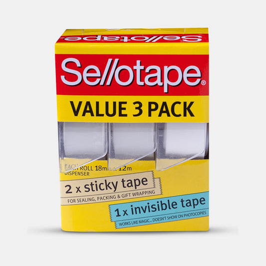 SELLOTAPE 3PK VALUE PACK 18X12 DISPENSER 3 STICKY 1 INVISIBLE