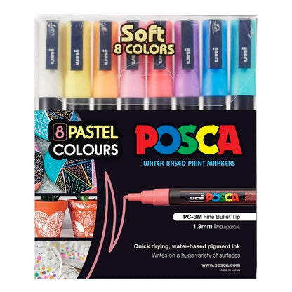 MARKER UNI POSCA PC3M BULLET TIP SOFT COLOURS ASST WALLET 8
