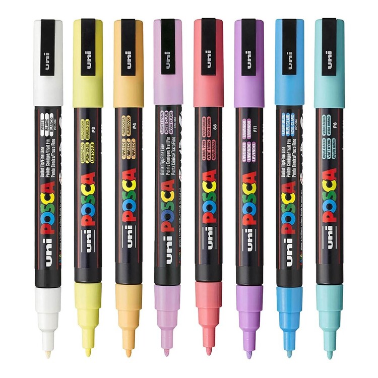 MARKER UNI POSCA PC3M BULLET TIP SOFT COLOURS ASST WALLET 8