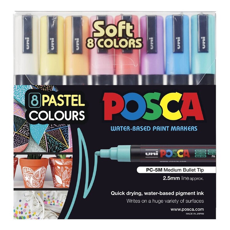 MARKER UNI POSCA PC5M 2.5MM BULLET TIP PASTEL ASST WALLET8