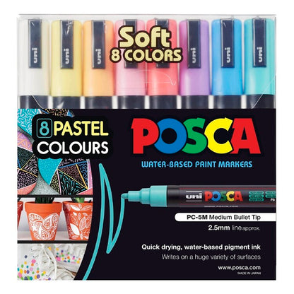 MARKER UNI POSCA PC5M 2.5MM BULLET TIP PASTEL ASST WALLET8