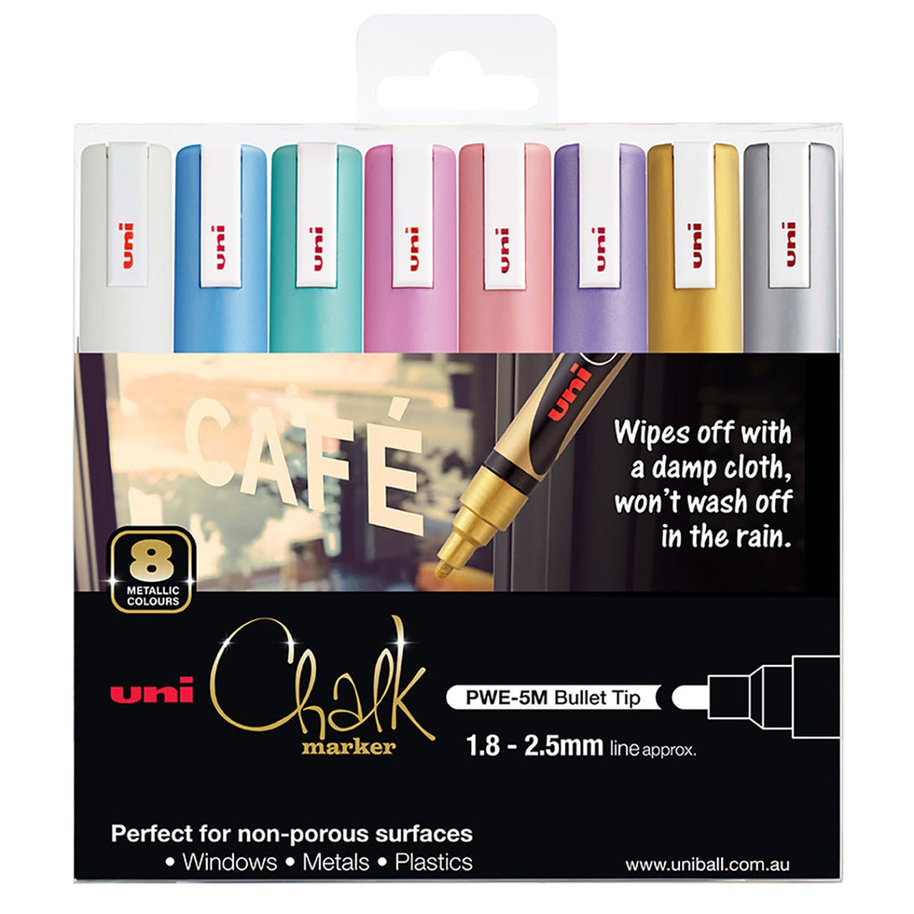 MARKER CHALK UNI 2.5MM TIP PWE-5M ASSORTED 8