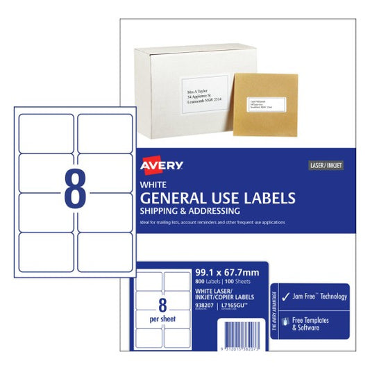 LABEL AVERY COPIER/LASER BOX100 [SZ:8UP]