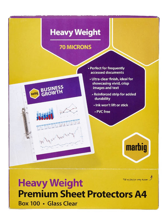 SHEET PROTECTORS MARBIG A4 COPYSAFE GLASS CLEAR H/DUTY BX100