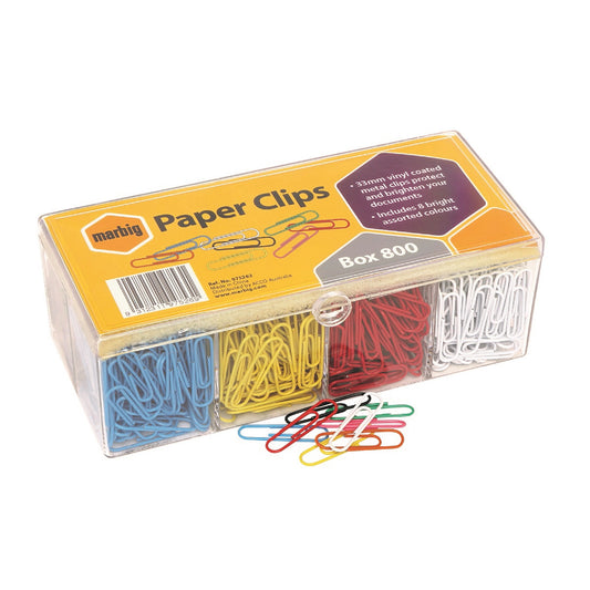 PAPER CLIPS MARBIG 33MM ASST COLOURS BOX800