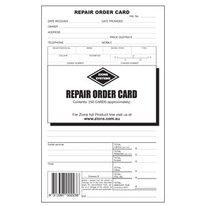 REPAIR ORDER CARDS ZIONS ROC PK250