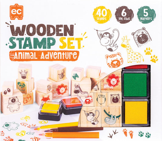 EDUCATIONAL COLOURS WOODEN STAMP SET 51PC ALL ABOUT ANIMALS