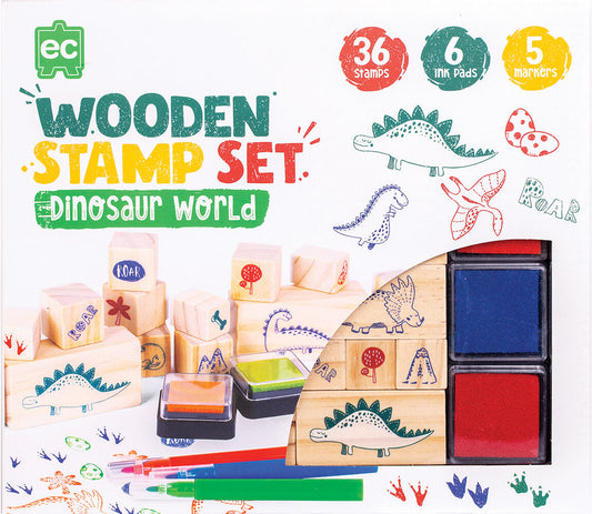 EDUCATIONAL COLOURS WOODEN STAMP SET 51PC DINOSAURS