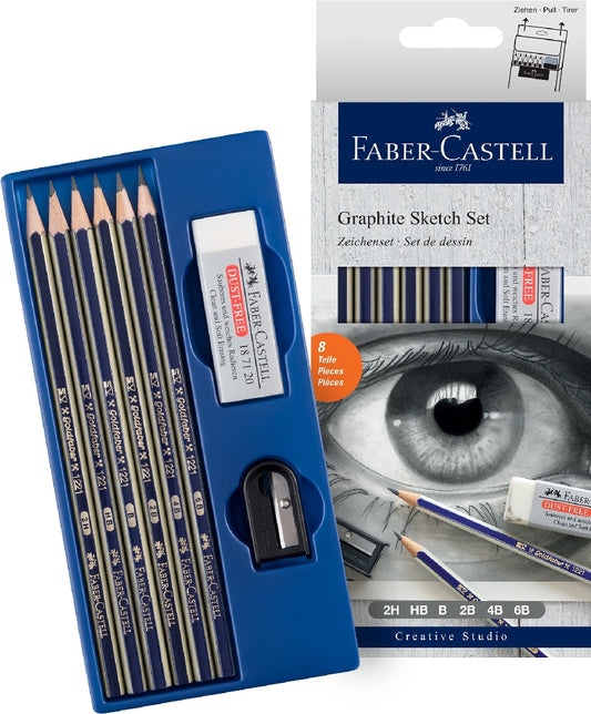 PENCIL FABER GRAPHITE SKETCH SET 6 PENCILS 1 SHARPENER 1 ERASER