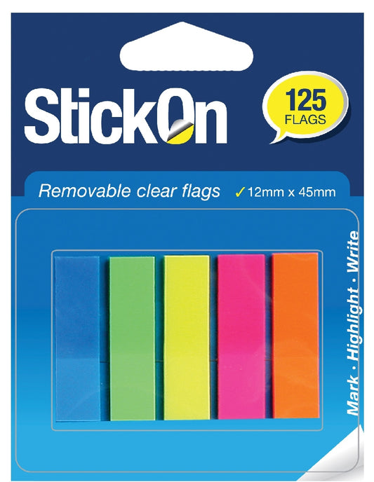 FLAGS STICK ON 12X45MM REMOVABLE CLEAR 5 COLOURS