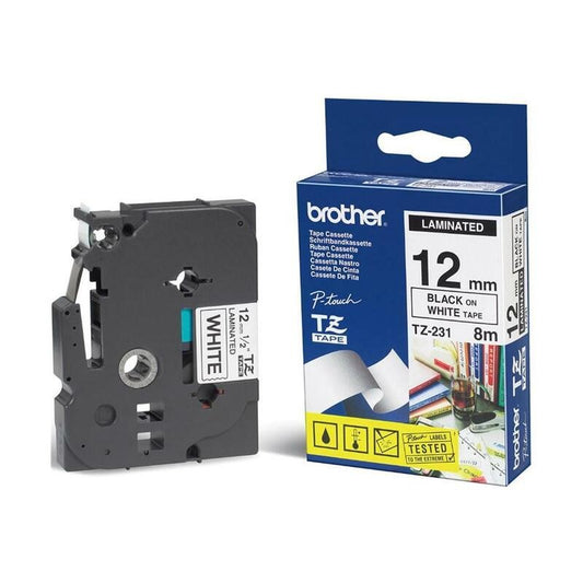 LABEL TAPE BROTHER P-TOUCH TZE-335 12MMX8M WHT/BLK
