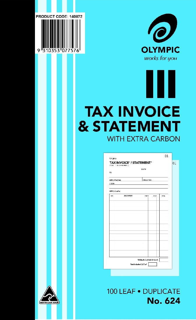 INVOICE STATEMENT BOOK OLYMPIC 624 DUPLICATE 8X5 100LEAF
