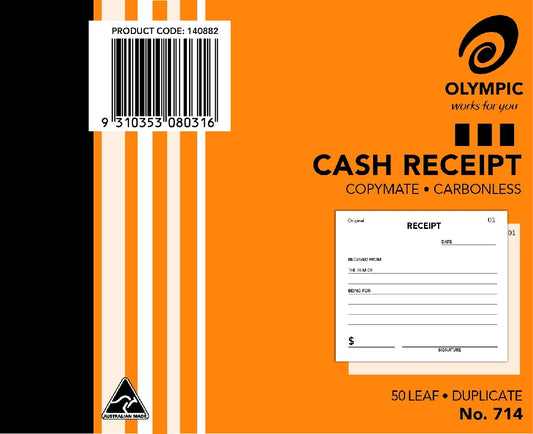 CASH RECEIPT BOOK OLYMPIC 714 DUPLICATE CARBONLESS 5X4