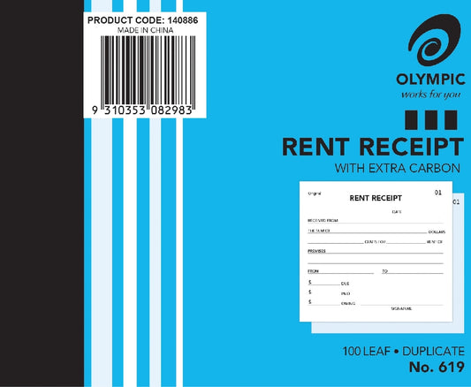 RENT RECEIPT BOOK 619 OLYMPIC DUP 5X4