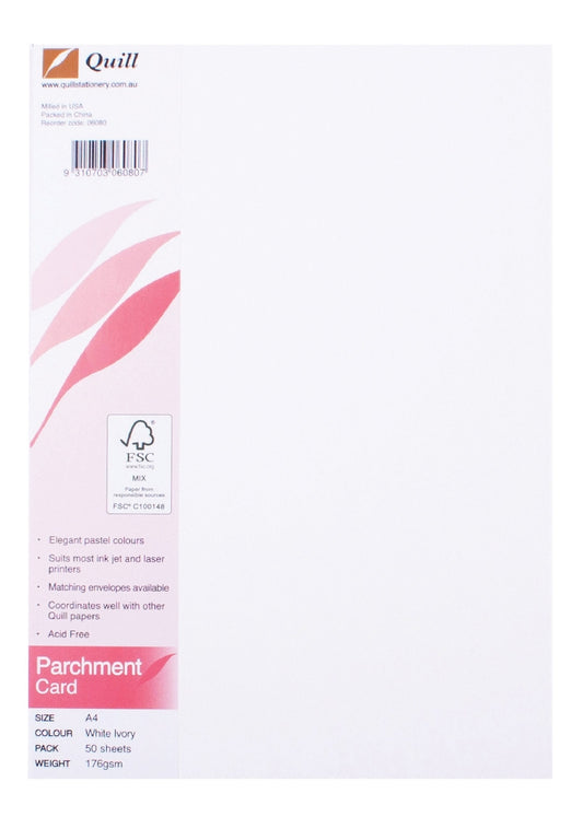CARD QUILL A4 PARCHMENT WHITE 176GSM PK50