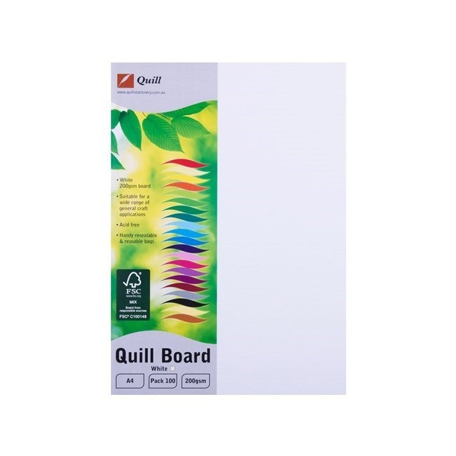 BOARD QUILL A4 200GSM WHITE PK100