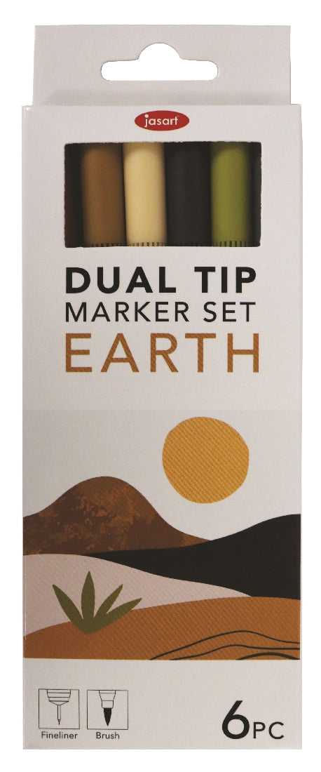 JASART DUAL NIB BRUSH FINELINER EARTH SET 6
