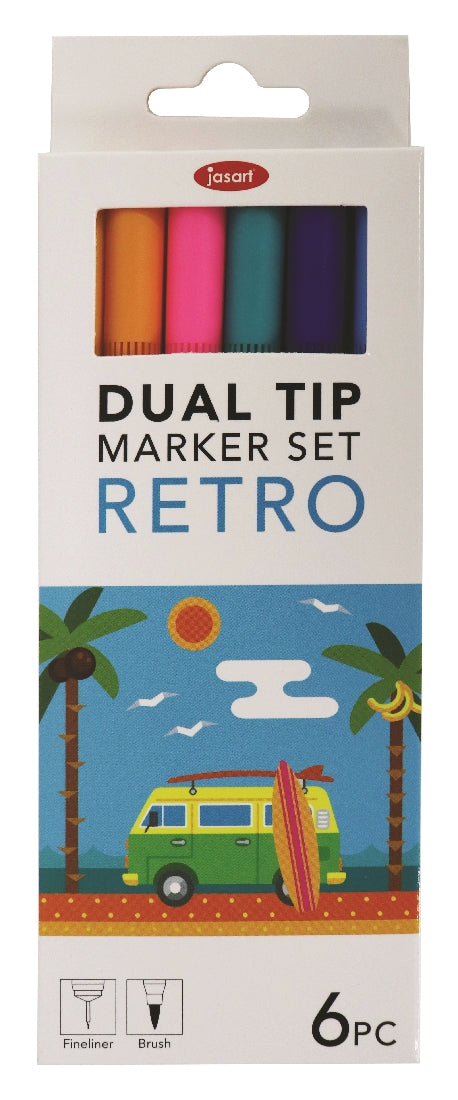 JASART DUAL NIB BRUSH FINELINER RETRO SET 6