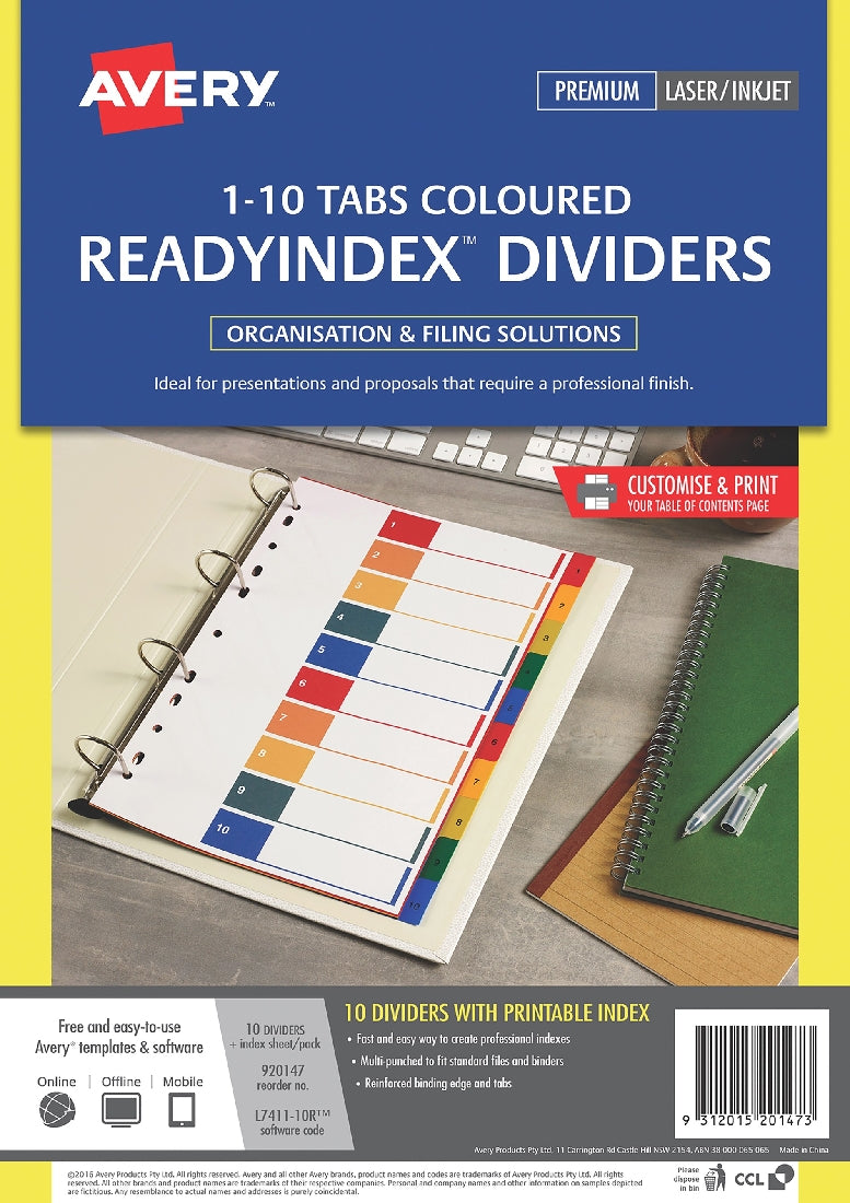 DIVIDERS AVERY L7411-10 A4 READY INDEX1-10