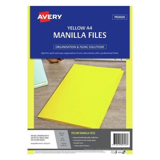 MANILLA FOLDERS AVERY A4 YELLOW PK20