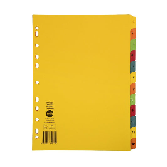 DIVIDERS MARBIG A4 MANILLA BRIGHTS 1-12