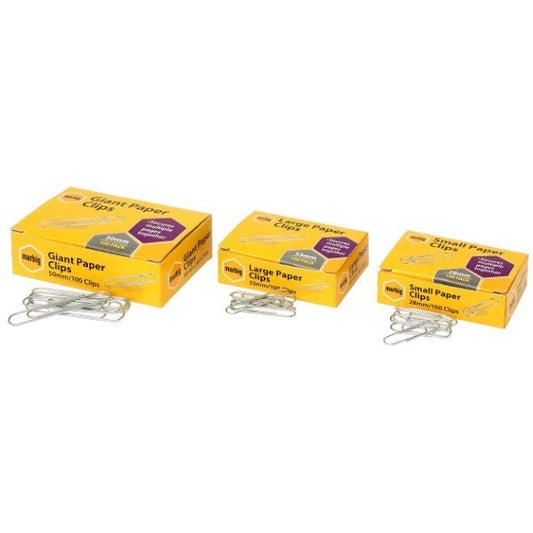 PAPER CLIPS MARBIG 28MM SMALL ROUND CHROME PK100