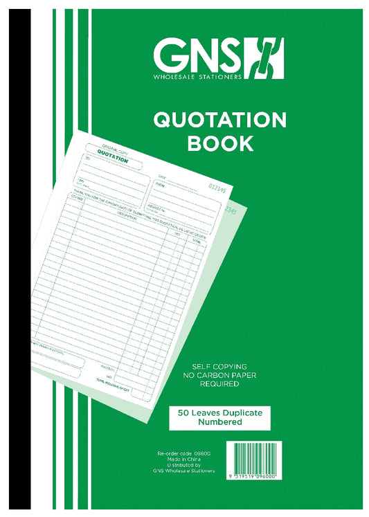 QUOTE BOOK GNS 9600 DUPLICATE CARBONLESS 50LF