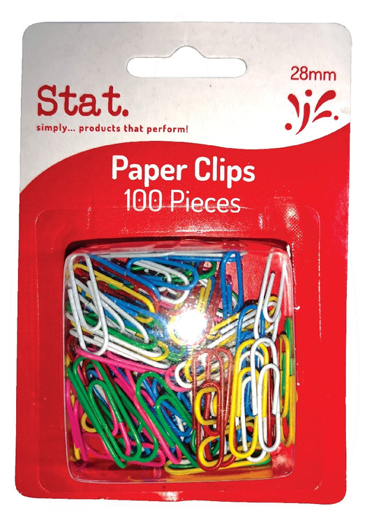 PAPER CLIPS STAT 28MM MULTI COLOUR PK100