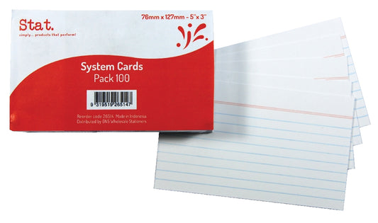 SYSTEM CARDS STAT 5X3 RULED WHITE PK100